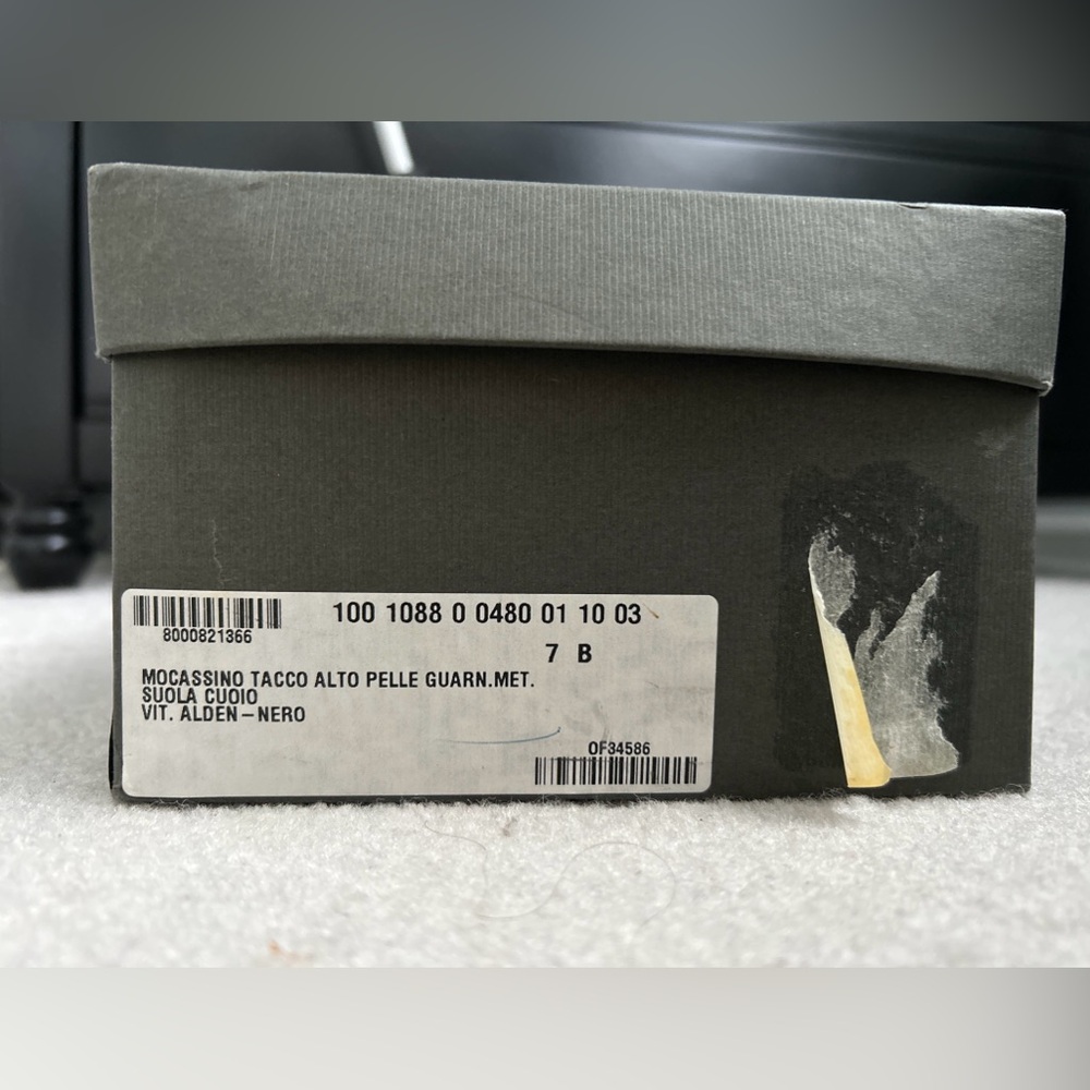 Gucci Black Leather Block Heel Loafer With Silver Metal Size 37 /US 7 B With Box - Picture 2 of 13